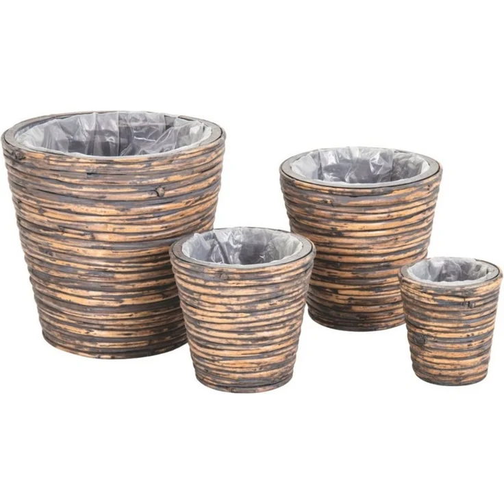 Marrakesch Orient & Mediterran Interior Übertopf 4er Set Boho Pflanzkorb Rattan handgefertigt in Braun 27 cm Dekoration (4 St), Handarbeit – Bild 1