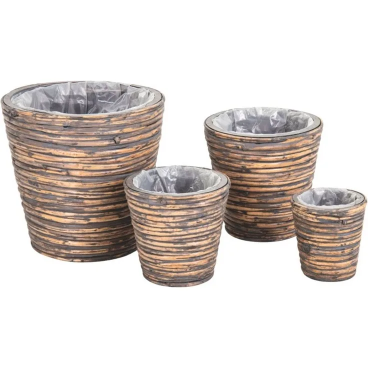 Marrakesch Orient & Mediterran Interior Übertopf 4er Set Boho Pflanzkorb Rattan handgefertigt in Braun 27 cm Dekoration (4 St), Handarbeit
