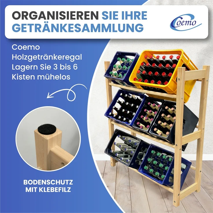 Mein-Regal Getränkekistenregal THORE Getränkeregal 6 Kisten Flaschenregal Getränkekiste Obstkiste Gemüse Farbe Natur LxBxH 92x31x108 – Bild 2