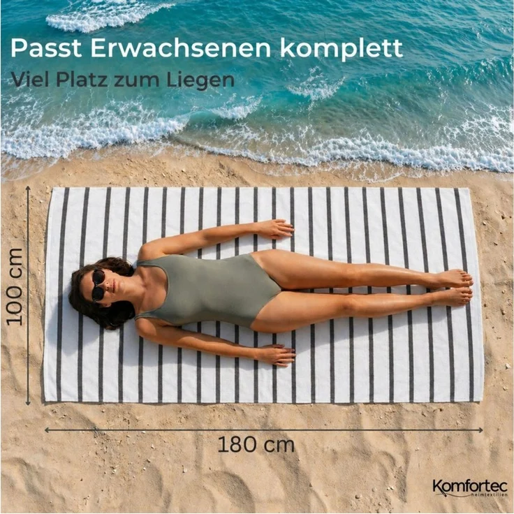 Komfortec Strandtuch 100x180 cm aus Baumwolle, Unifarben (1-St) – Bild 2