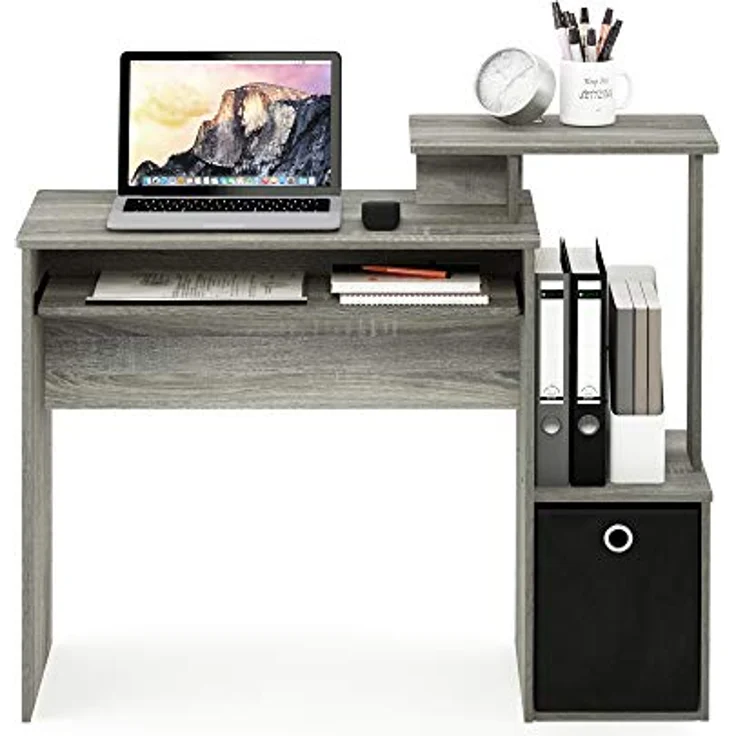 Furinno Econ Mehrzweck Home Office Computer Schreibtisch mit Ablage und Einschub, holz, Französische Eiche Grau/Schwarz, 40. 01x40. 01x86. 61 cm – Bild 5