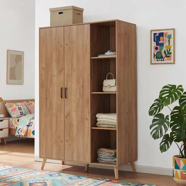 Kleiderschrank Norg 191x120x52 cm 2 Türen 8 Fächer Eicheoptik [en. casa]