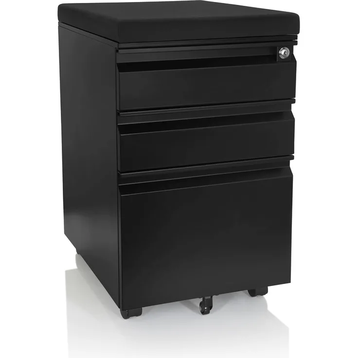 hjh OFFICE 743021 Rollcontainer mit Sitzkissen Color OS Stahl Schwarz Rollschrank mit A4 Hängeregister, abschließbar