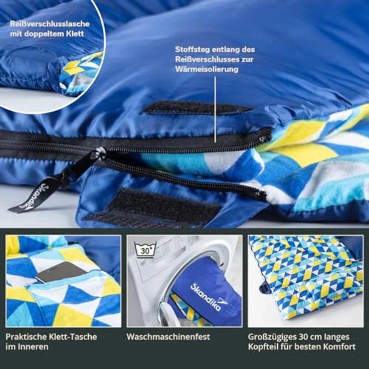 Skandika Doppelschlafsack, 3-Jahreszeiten, extra breit, 2 Kissen, Packsack, Camping Inn-/Outdoor – Bild 6