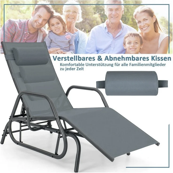COSTWAY Gartenliege Sonnenliege, 3-fach verstellbar, Schaukelfunktion & Kissen – Bild 3