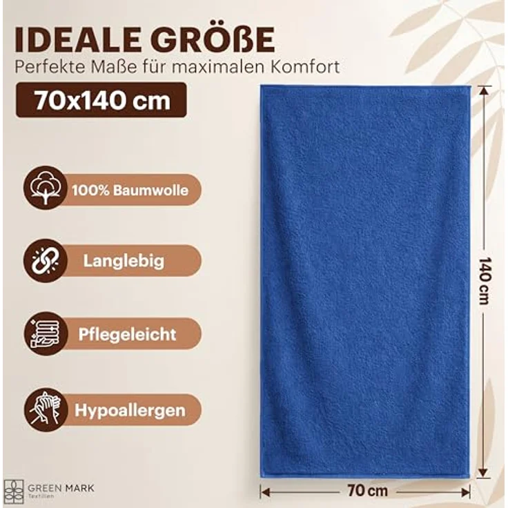 NatureMark 4er Pack Duschtücher, Größe 70x140 cm, Royal Blau, 100% Baumwolle – Bild 4