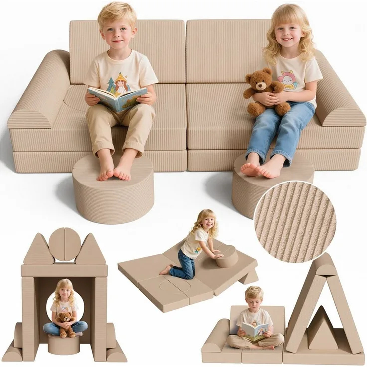 TLGREEN Kindersofa Spielsofa Cord, 15-Teiliges Modulare Kinderspielcouch, Kindersofa-Bausteine, Spielsofa für Kinder, kreatives Spielen für Kuschelecke im Kinderzimmer