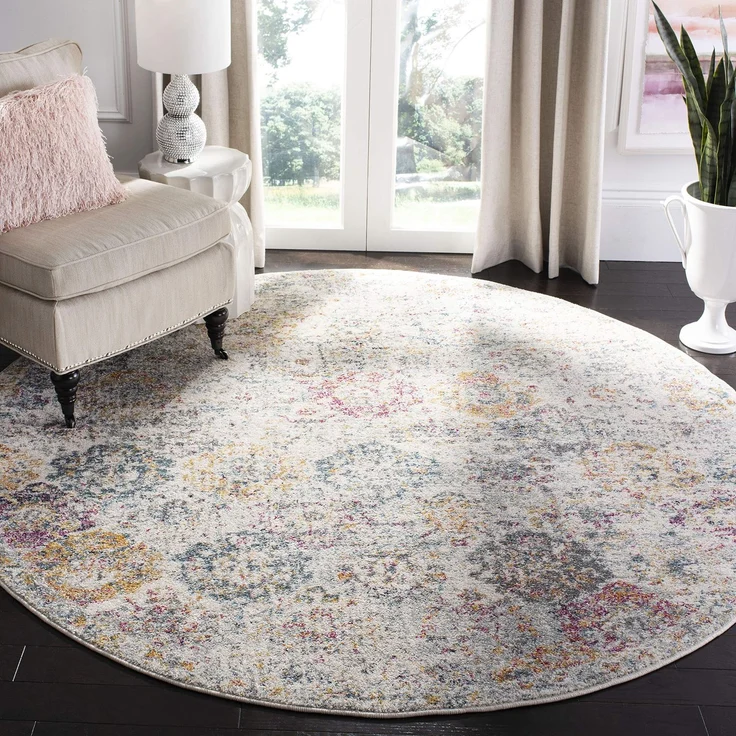 SAFAVIEH Madison Collection Teppich, MAD611A, Bohemian-Stil, Vintage-Stil, Vorleger Vintage 6' 7" Round Grau/Gold