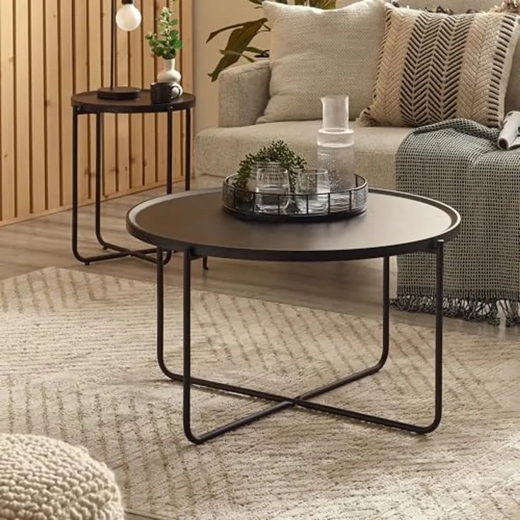 Julian Bowen Sagrada Couch- und Lampentisch-Set, rund, Schwarz