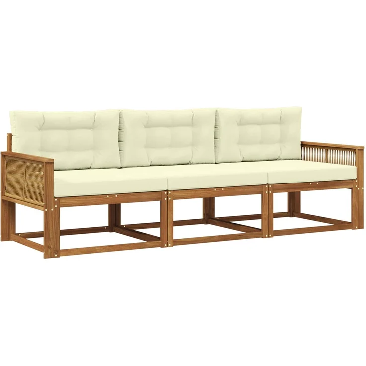 vidaXL Outdoor-Sofagarnitur 3 stk. 3-Sitzer Natur und Creme 3382308 – Bild 2