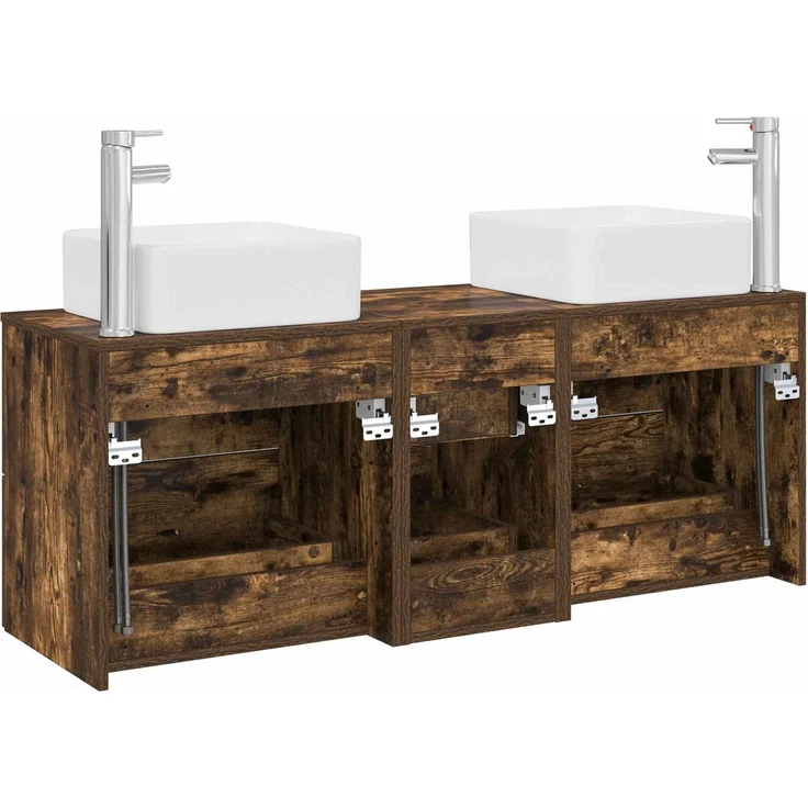 vidaXL Badezimmerschrank-Set 3 stk. Geräucherte Eiche 129 x 41 x 80 cm 3405831 – Bild 7