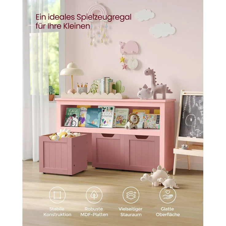 Songmics 'Vasagle' Kinderregal mit Rollen, Holzwerkstoff pastellrosa, 30 x 102 x 60 cm – Bild 4