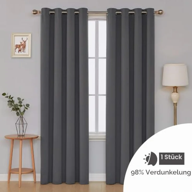 Deconovo Abdunklungsvorhang Blickdichte Vorhänge Thermogardine Dunkelgrau | 1 Stück, H290 x B140 cm, Ösenschal, Abdunkelnd, Kälteschutz und Hitzeschutz, Vorhang für Schlafzimmer, Sichtschutz, UV-Schutz – Bild 4