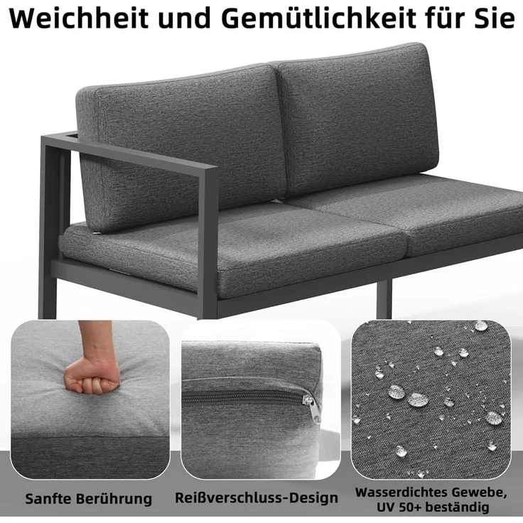 Mucola Sitzgruppe Aluminium Ecksofa mit Beistelltisch Lounge wetterfest Grau Tisch Balkonmöbel Terrasse Outdoor-Möbel – Bild 5