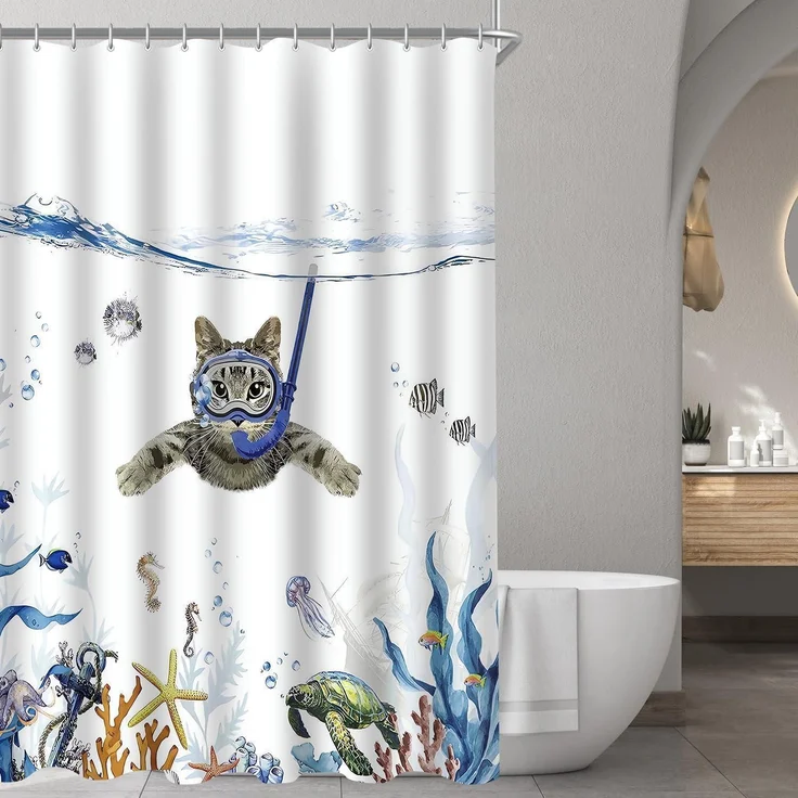 Lerores Duschvorhang 180x180cm Katzenschwimme Antischimmel Wasserabweisender – Bild 8