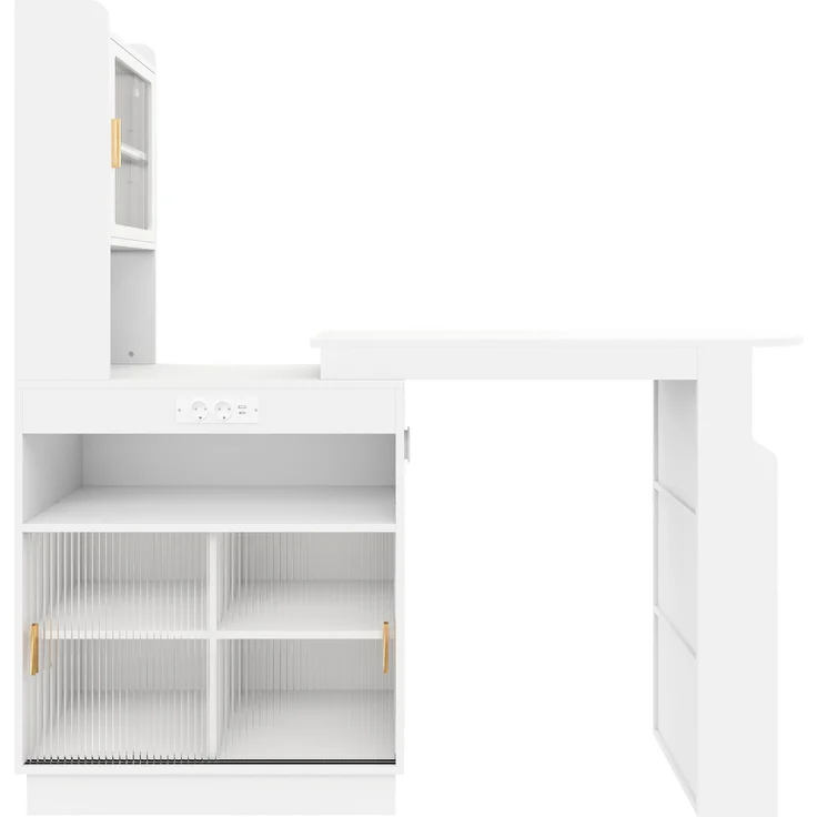 ZUBALIYA Küchenschrank mit Glastüren / Barschrank & Sideboard, mit ausziehbarer Bartisch & Stehtisch mit Stauraum und steckdose, Weiß, 131–170 x 40 x 170 cm, fürs Büro, mit LED, Samt – Bild 14
