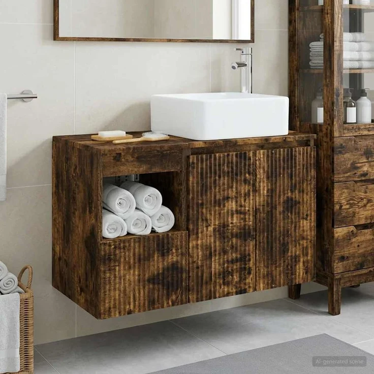vidaXL Badezimmerschrank-Set 2 stk. Geräucherte Eiche 83 x 35 x 80 cm 3404069 – Bild 1