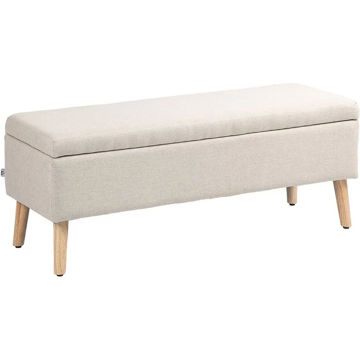 HOMCOM Sitzbank Bettbank mit Stauraum, Leinenoptik, 110 x 39 x 45 cm (Truhenbank, 1-St, Polsterbank), für Wohnzimmer, Schlafzimmer, Beige – Bild 2