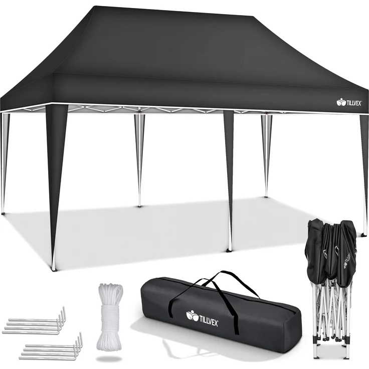 tillvex Pavillon 3x6m Anthrazit wasserdicht | Pop-Up Faltpavillon höhenverstellbar | Gartenzelt UV Schutz 50+ | Partyzelt mit Tasche für Garten – Bild 6