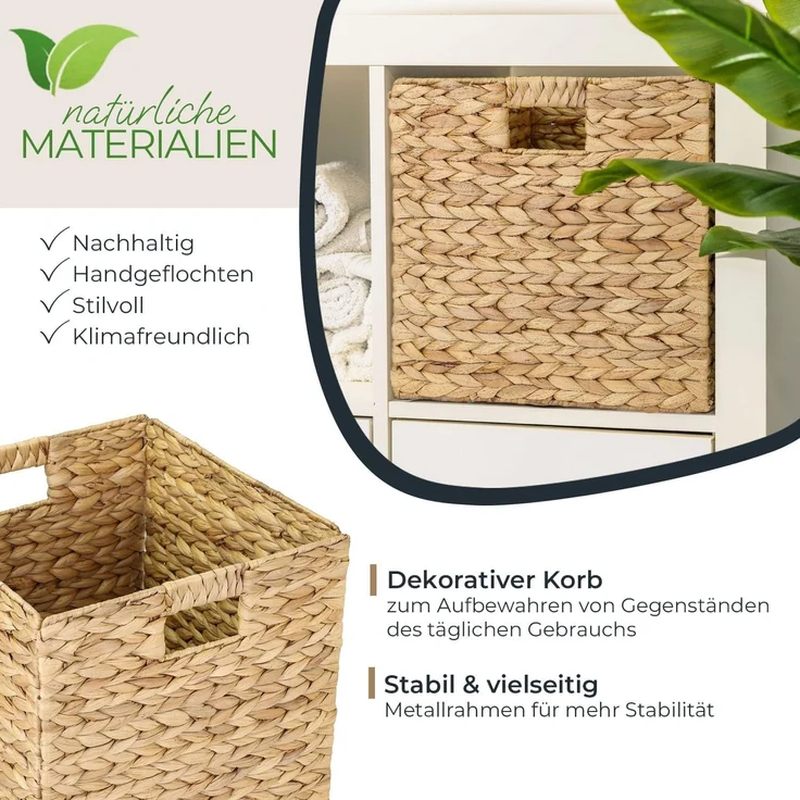HMF Regalkorb Nachhaltiger Aufbewahrungskorb, geflochten aus Wasserhyazinthe Seegras, passend für Kallax Regale 32 x 34,5 x 32 cm, natur – Bild 2