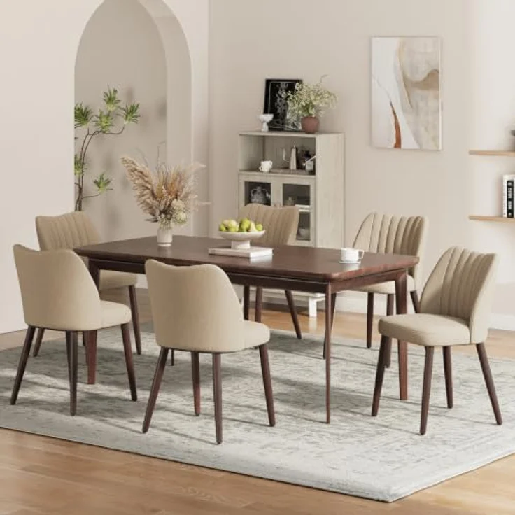 MALOL Esszimmerstühle 6er Set, Polsterstühl mit Rückenlehne, Ergonomisch Gepolsterte Küchenstühle mit vertikaler Rillenlehne, Moderne Esszimmer Stühle für Esstisch Wohnzimmer Café Restaurant, Kamel – Bild 3