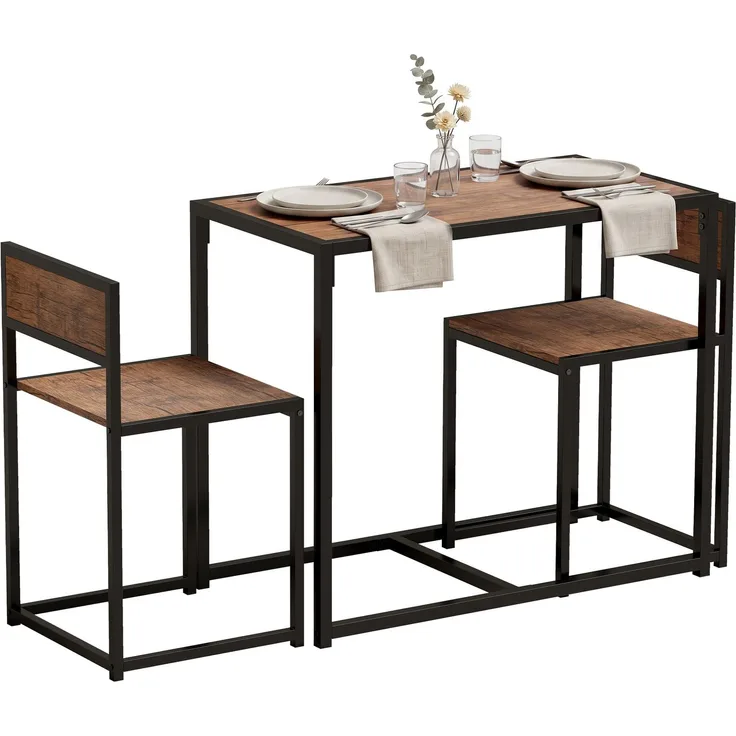 MELAYR, 3-teiliges Bartisch-Set Hochtisch-Set 3-teilig, 2 Stühle, 1 Tisch, 90 cm x 47 cm x 76 cm, Rustikal-Braun