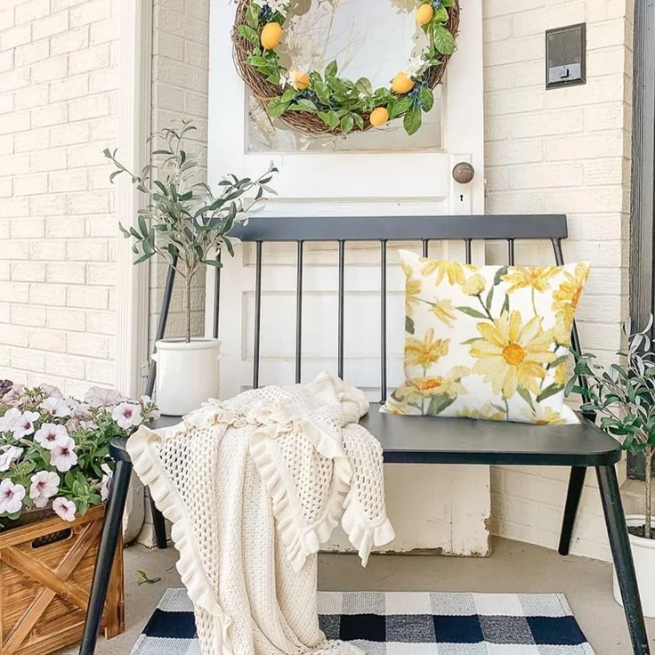 Sommer Kissenbezüge 45×45 cm 4er-Set Gelbe Gänseblümchen, “Hello Sunshine”, Outdoor Sofa Deko – Bild 2