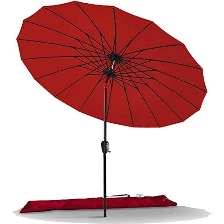 VOUNOT Shanghai Sonnenschirm 270 cm Rund mit Kurbelvorrichtung, Knickbar, Sonnenschutz UV-Schutz, Balkonschirm Gartenschirm Marktschirm mit Schutzhülle, Rot – Bild 2