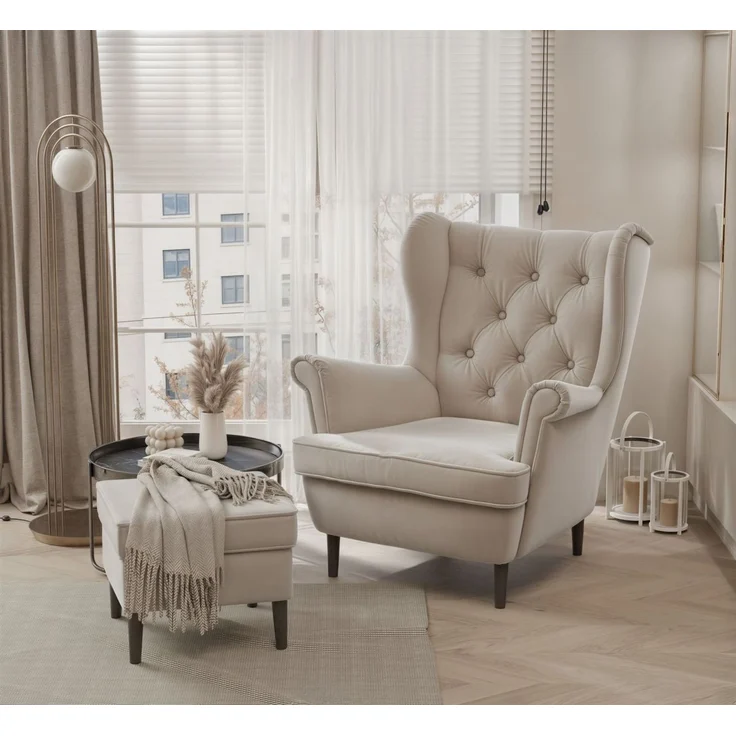 Sessel Ohrensessel NINON inkl. Hocker in Stoff Trinity Beige – Bild 1