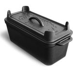 BURNHARD Gusseisen Brotbackform mit Deckel 3,5 L rechteckig, Pre-Seasoned, Kastenform ideal zum Brotbacken, Braten und Kochen, 35,4 x 14,3 x 15,3 cm, inkl. Anleitung zum Einbrennen​ - Schwarz - #946113