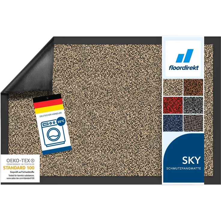 Floordirekt Schmutzfangmatte Rhine - waschbare & leistungsstarke Fußmatte - Sauberlaufmatte mit Rutschfester Rückseite - Türmatte für den Eingangsbereich (Ocker-Schwarz (meliert), 60x180 cm)
