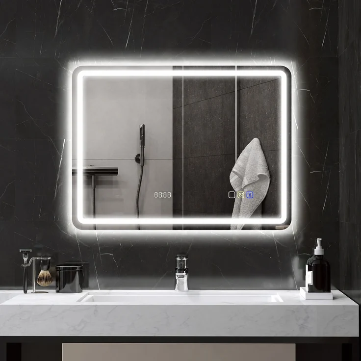 HOMCOM Badezimmerspiegel, Gehärtetes Glas, Silber, 80 x 60 x 2,9 cm – Bild 2