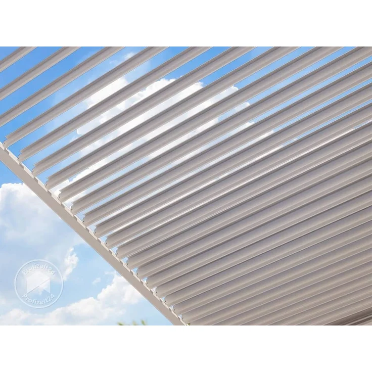 PRIMEYARD Pergola 4x4 m Aluminium-Pfosten mit Lamellendach aus Stahl weiße Terrassenüberdachung – Bild 6