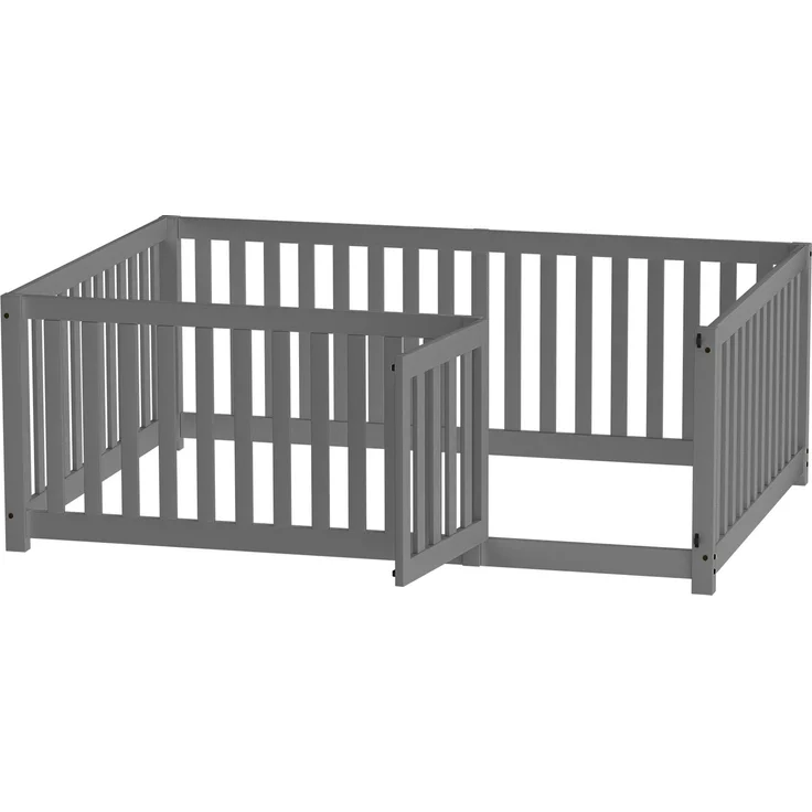 Kinderbett 140 x 200, Holzboden Bettrahmen mit Zaun und Tür, Grau (Alte SKUs:WF321564AAG) – Bild 10