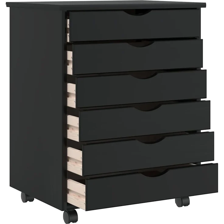 vidaXL Rollschrank mit Schubladen MOSS Schwarz Massivholz Kiefer 4015784 – Bild 7
