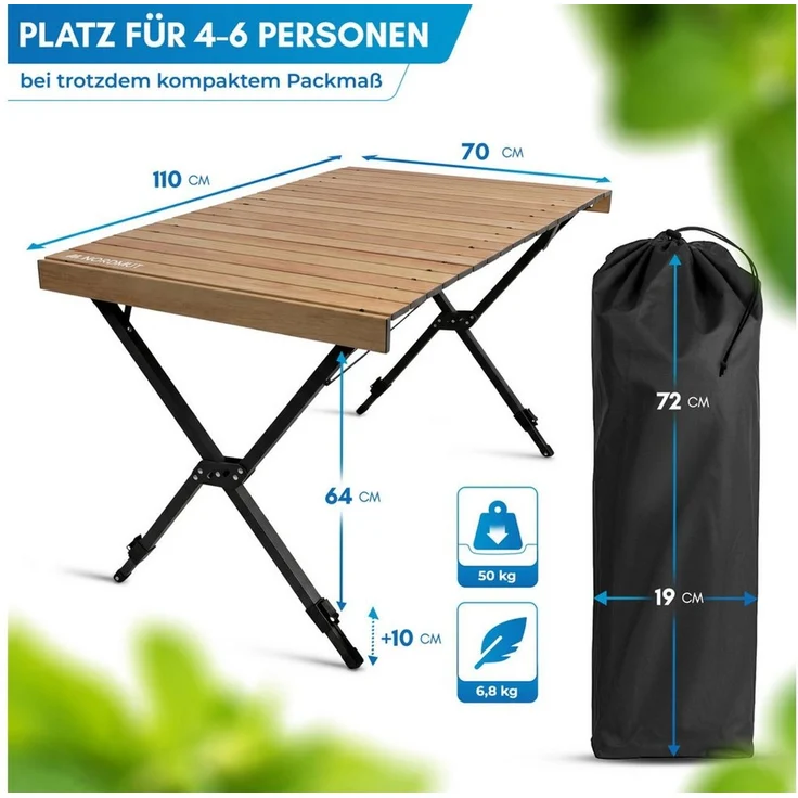 Nordmut Campingtisch Outdoor Tisch klappbar 110x70 cm höhenverstellbar Aluminium (kratzfeste Tischplatte für Camping Garten Balkon & Festival), wetterfester Klapptisch mit Tragetasche bis 50 kg belastbar – Bild 2