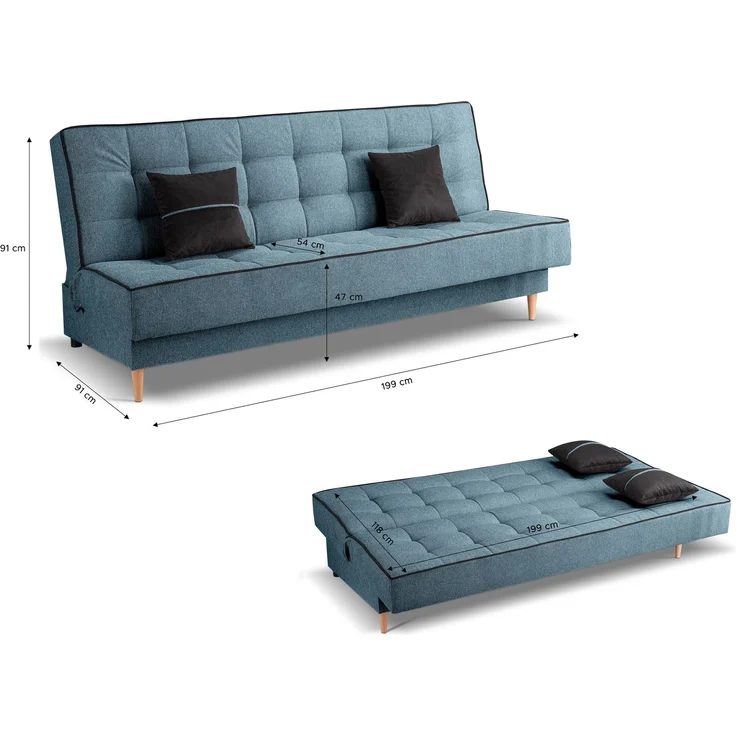Schlafsofa (B/H/T: 199x91x91 cm) in Blau – Bild 5