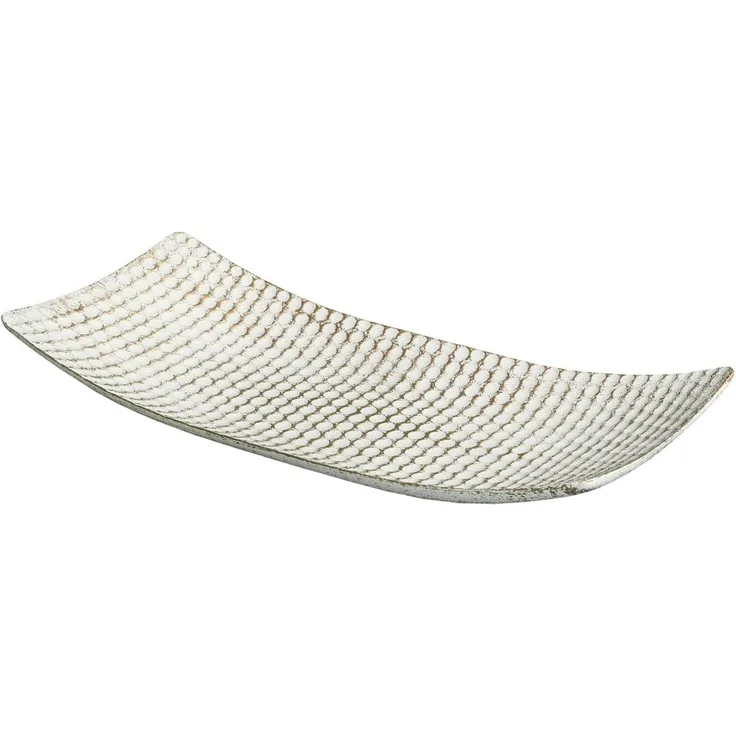 Dekoschale 38cm Hammerschlag Optik antikweiß Holz Tischdekoration Landhausstil