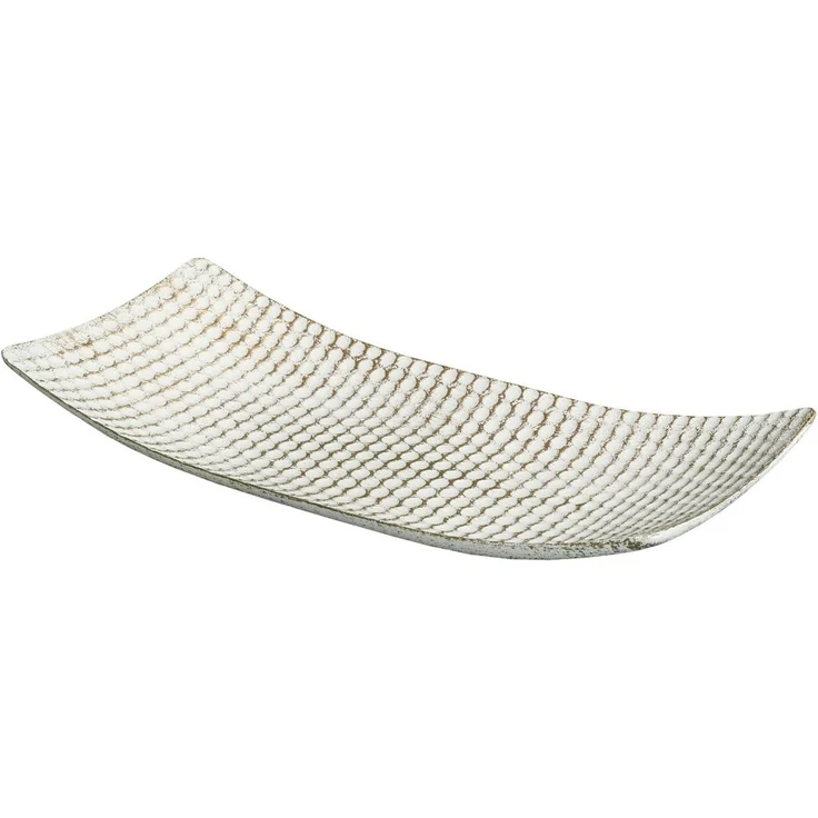 Dekoschale 38cm Hammerschlag Optik antikweiß Holz Tischdekoration Landhausstil