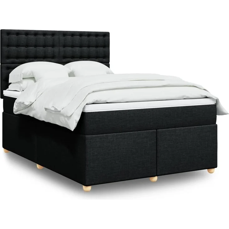 vidaXL Boxspringbett mit Matratze Schwarz 140x190 cm Stoff 3293591 – Bild 1