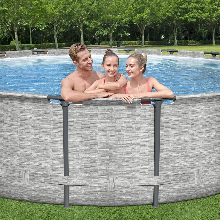 Bestway® Steel Pro MAX™ Ersatz Frame Pool ohne Zubehör Ø 488 x 122 cm, Steinwand-Optik (Cremegrau), rund, Steinoptik – Bild 10