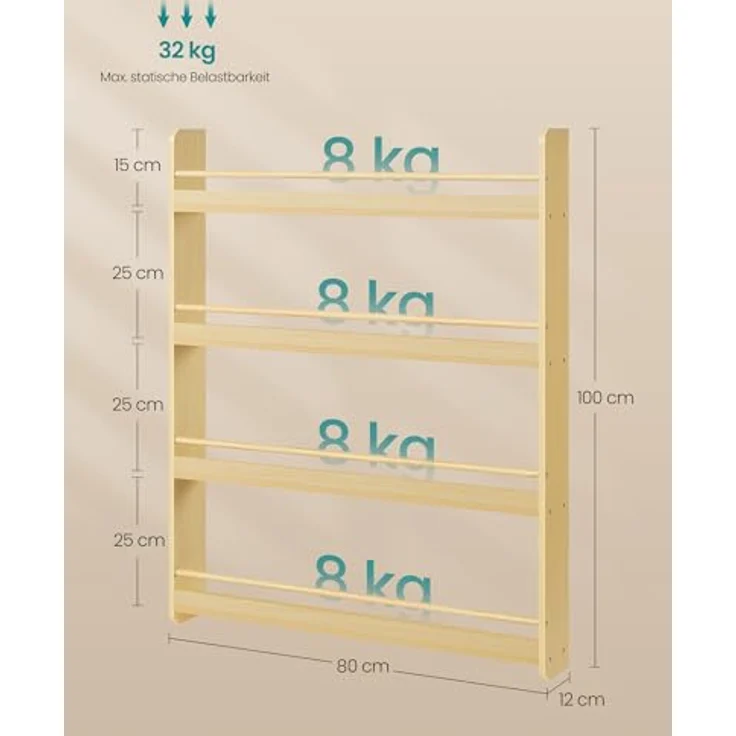 SONGMICS Bücherregal Kinder, Kinderregal mit 4 Ebenen, Spielzeugregal, Wandregal, für Kinderzimmer, Spielzimmer, naturfarben GKR014YZ01 – Bild 3