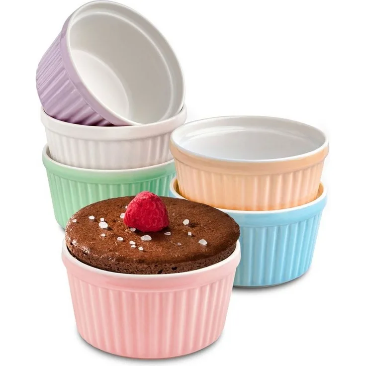 Praknu Auflaufform 6 Souffle Förmchen aus Keramik - Backofenfest - 200 ml - 9 cm, Keramik, (6-St), Kuchenform Rund - Ineinander stapelbare Auflaufförmchen mit Antihaft