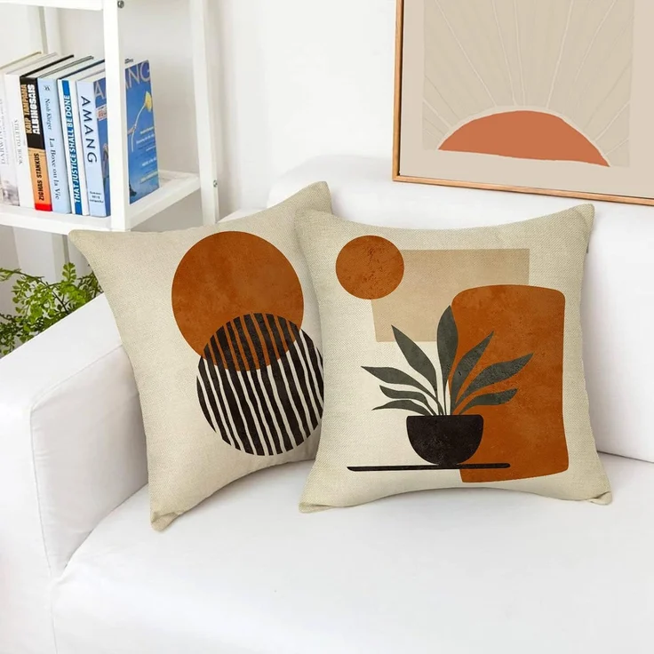 Boho Kissenhüllen 45×45 cm 4er-Set Abstrakte Sunset Plant Olive, Minimalist Modern Art, Bohemian Dekoration – Bild 6