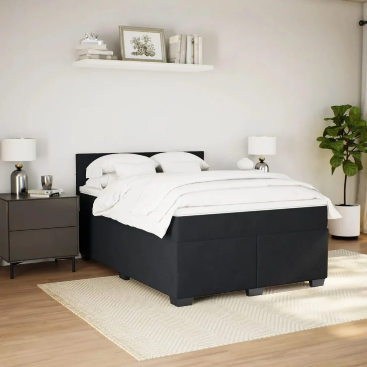 vidaXL Boxspringbett mit Matratze Schwarz 140x190 cm Samt 3286308 – Bild 3