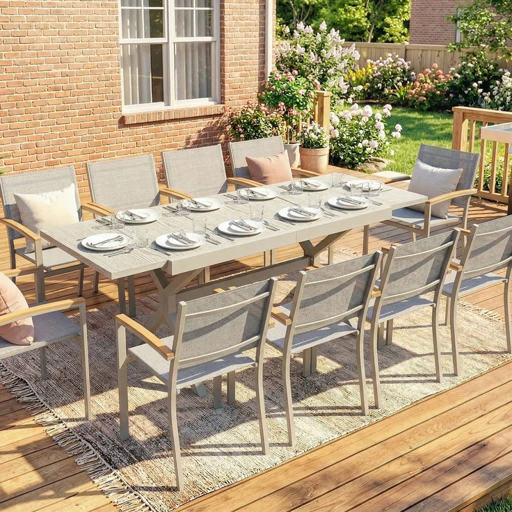 Ausziehbarer Gartentisch für 8–10 Personen, aus Aluminium und Stahl, 154/214 × 85 × 73 cm, grau – Bild 3