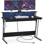 Vasagle Gaming Tisch mit eingebauter Steckdosenleiste und Monitorständer für 2 Monitore, Holz / Stahl klassikschwarz, 60 x 120 x 76 cm