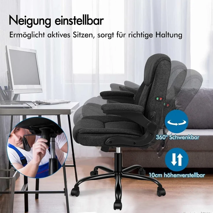 Ergonomischer Gaming Stuhl Massage Bürostuhl SGS Gas-Lift Schwarz – Bild 9