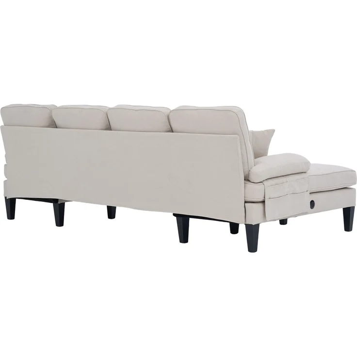 U-förmiges 4-Sitzer-Stoffsofa 250 cm mit 2 Chaiselongues, USB-C, Seitentaschen und Kissen, gepolsterte Wohnlandschaft, Beige – Bild 27