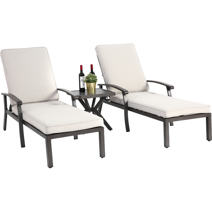 Lounge Gartenstuhl mit verstellbarer Rückenlehne, Aluminium Rahmen, bronzefarbene Pulverbeschichtung, Baumwollkissen Weiß – Bild 3